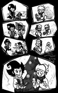 A "Gift of the Magi" parody with Wilson (Don't Starve) and the Lodger (Knock-Knock) trading beard hair for candles and candle-holder for a fancy razor, respectively.